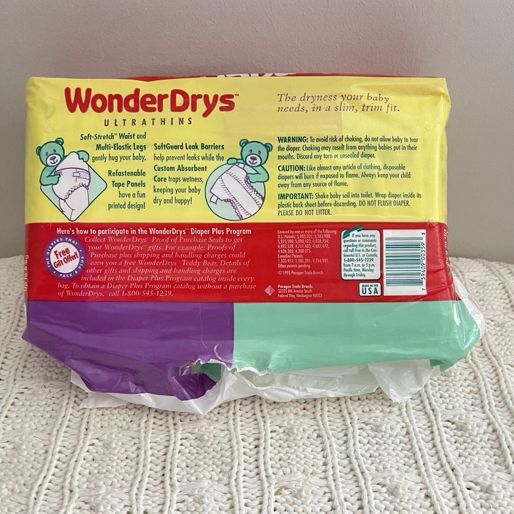 Wonderdry Vintage Bear Plastic Diapers Sz SMALL Diapers Pack Of 36 New Born 14lb